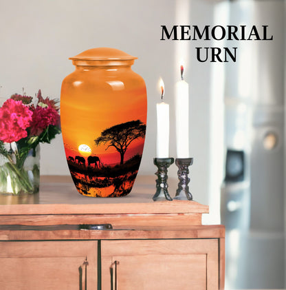 Elephant Family classic aluminium urn for adult ashes.
