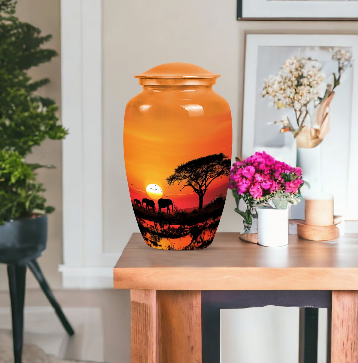 Elephant Family classic aluminium urn for adult ashes.