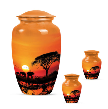 Elephant Family classic aluminium urn for adult ashes.