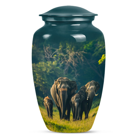 Elegant 10 inch classic aluminium elephant family urn with personalized engraving option for memorial ashes