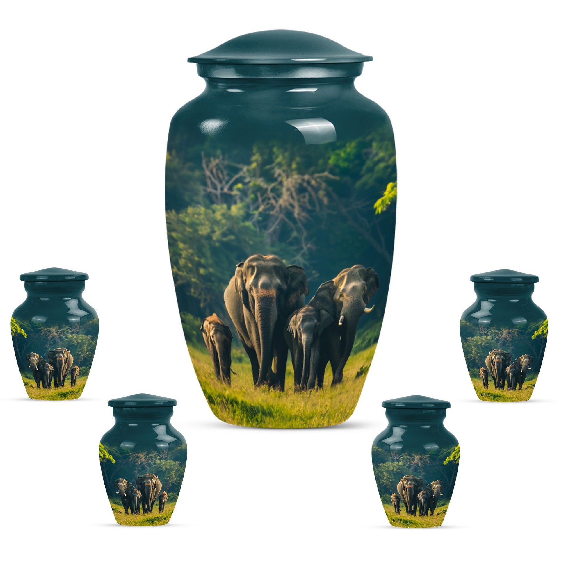 Elegant 10 inch classic aluminium elephant family urn with personalized engraving option for memorial ashes