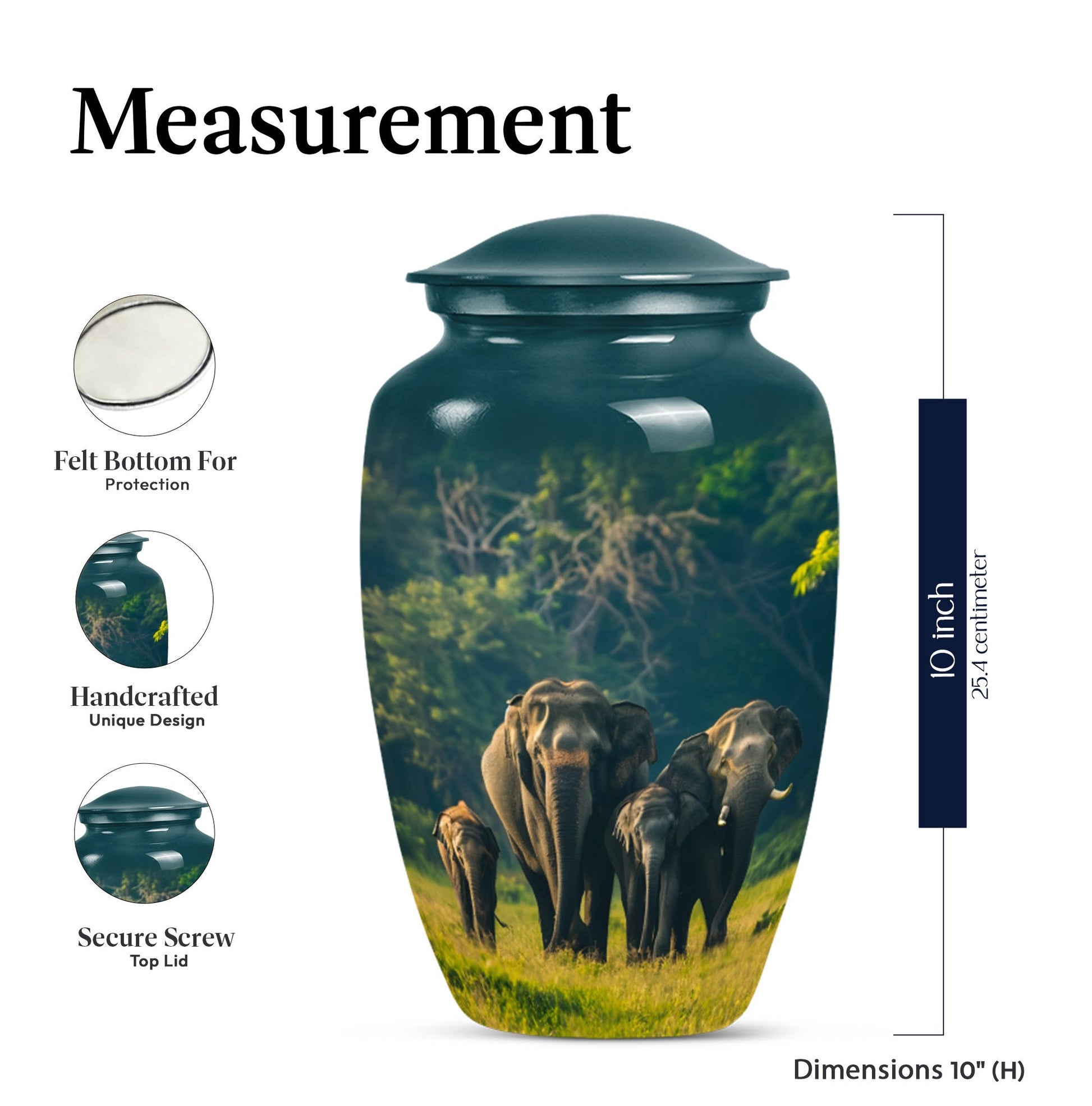 Elegant 10 inch classic aluminium elephant family urn with personalized engraving option for memorial ashes