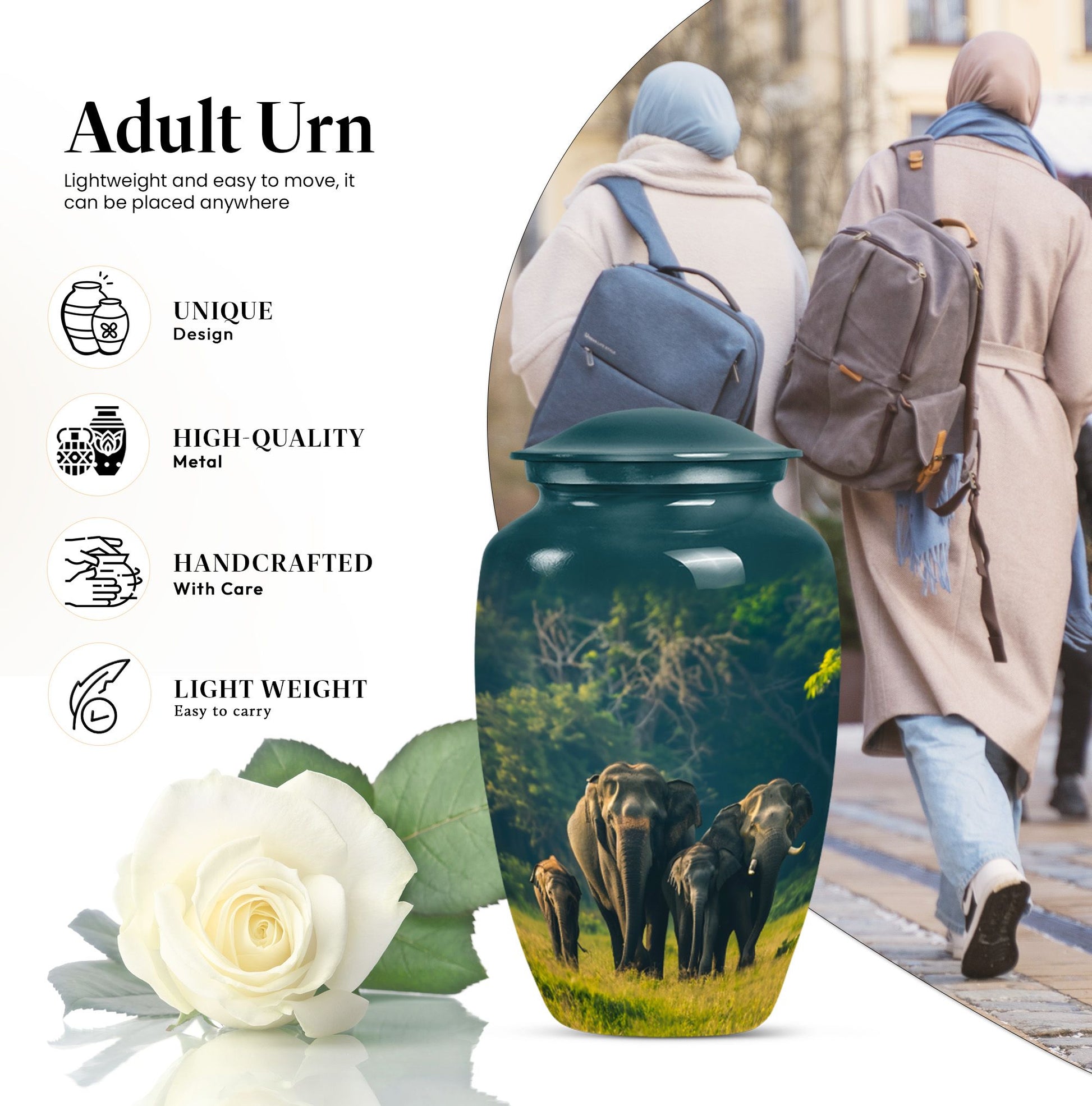 Elegant 10 inch classic aluminium elephant family urn with personalized engraving option for memorial ashes