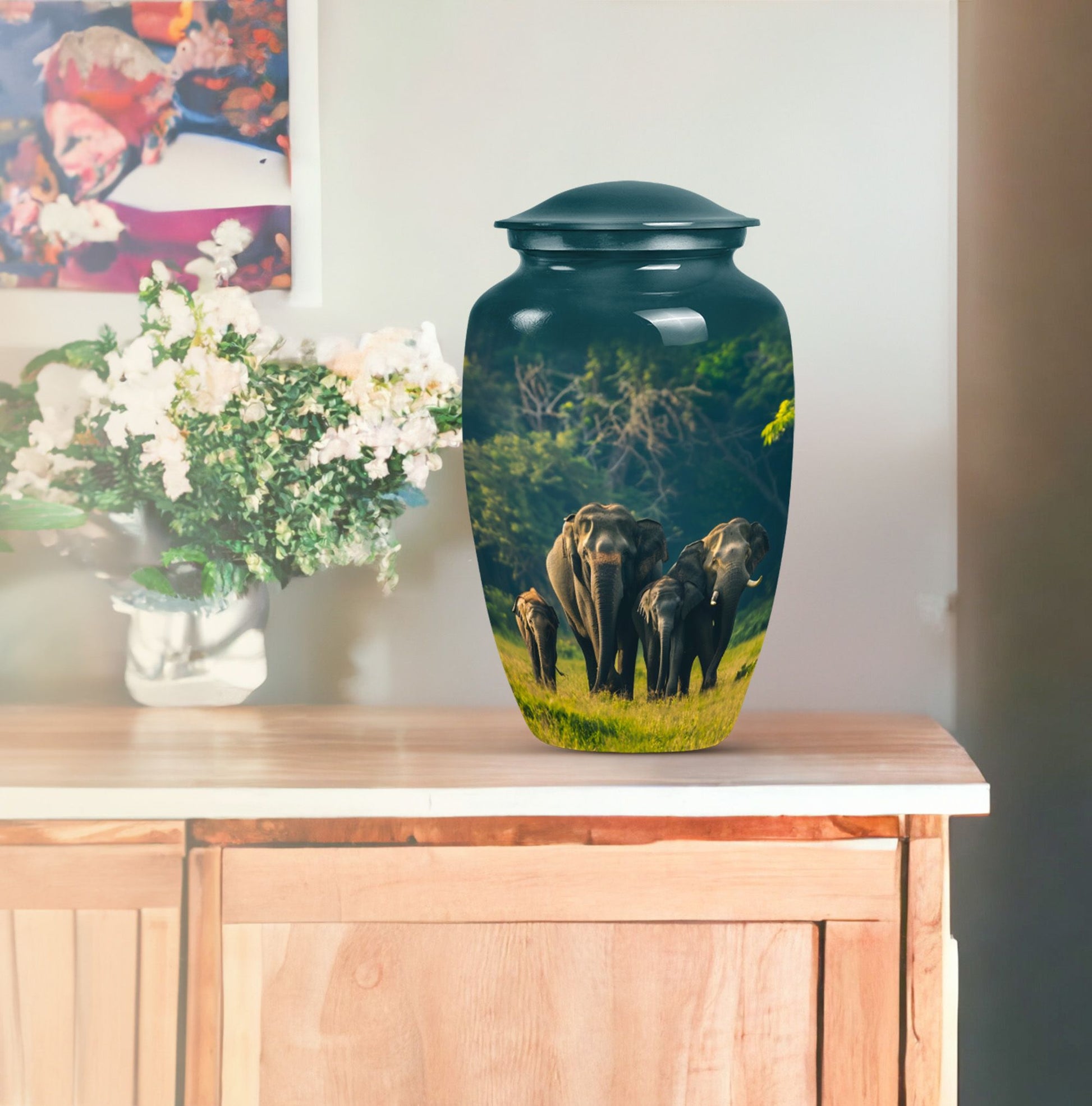 Elegant 10 inch classic aluminium elephant family urn with personalized engraving option for memorial ashes