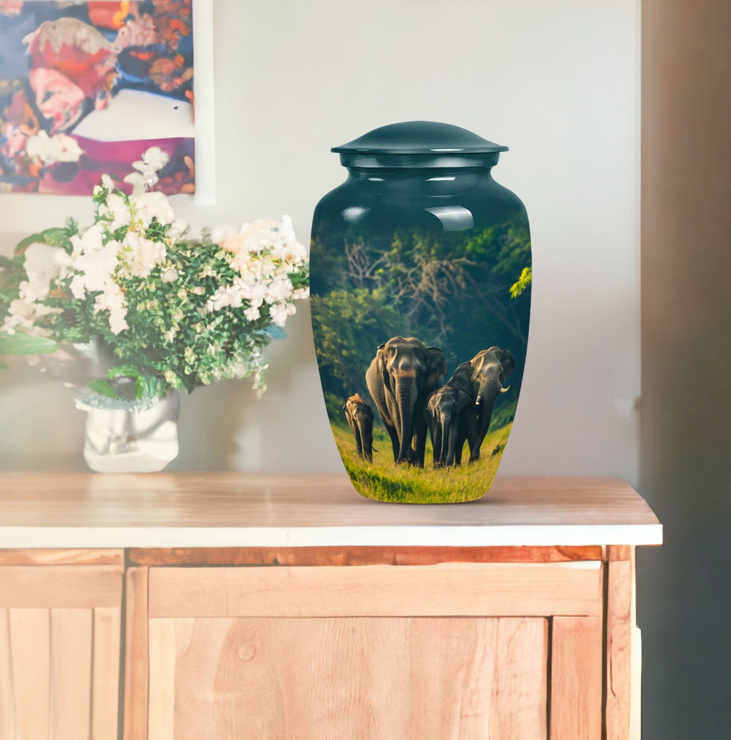 Elegant 10 inch classic aluminium elephant family urn with personalized engraving option for memorial ashes