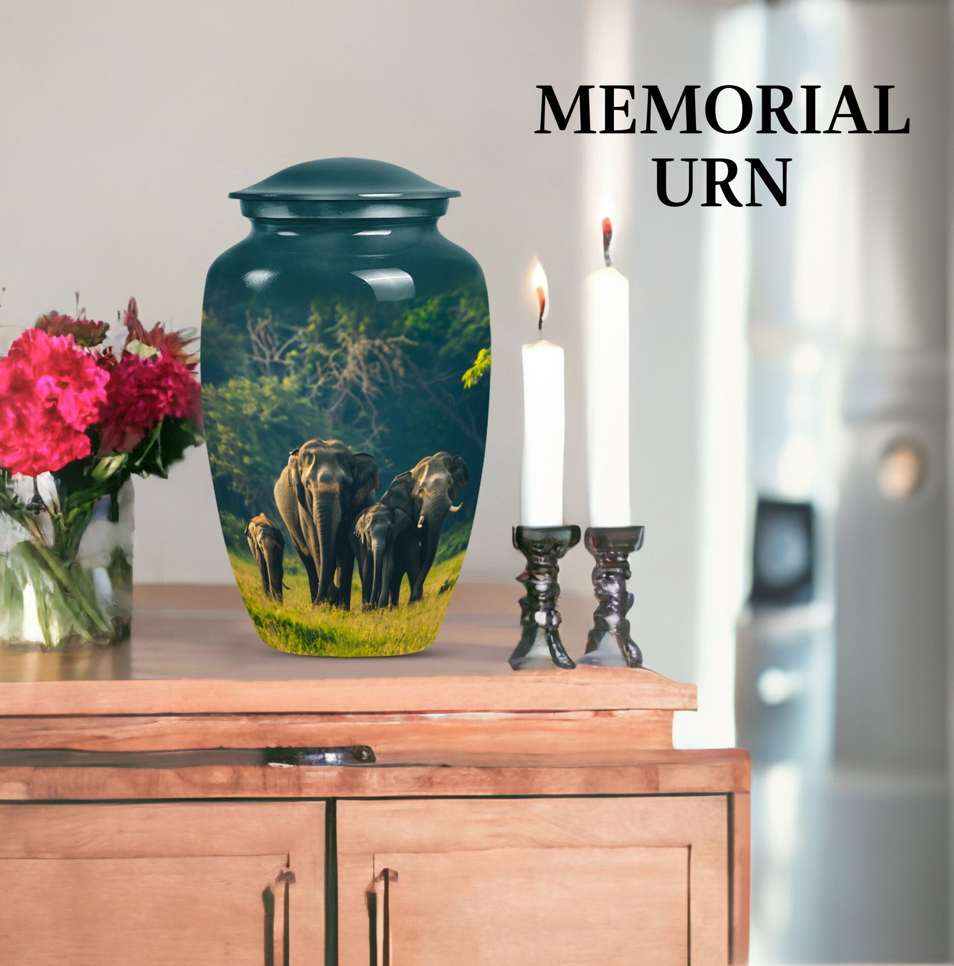 Elegant 10 inch classic aluminium elephant family urn with personalized engraving option for memorial ashes