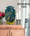 Elegant 10 inch classic aluminium elephant family urn with personalized engraving option for memorial ashes