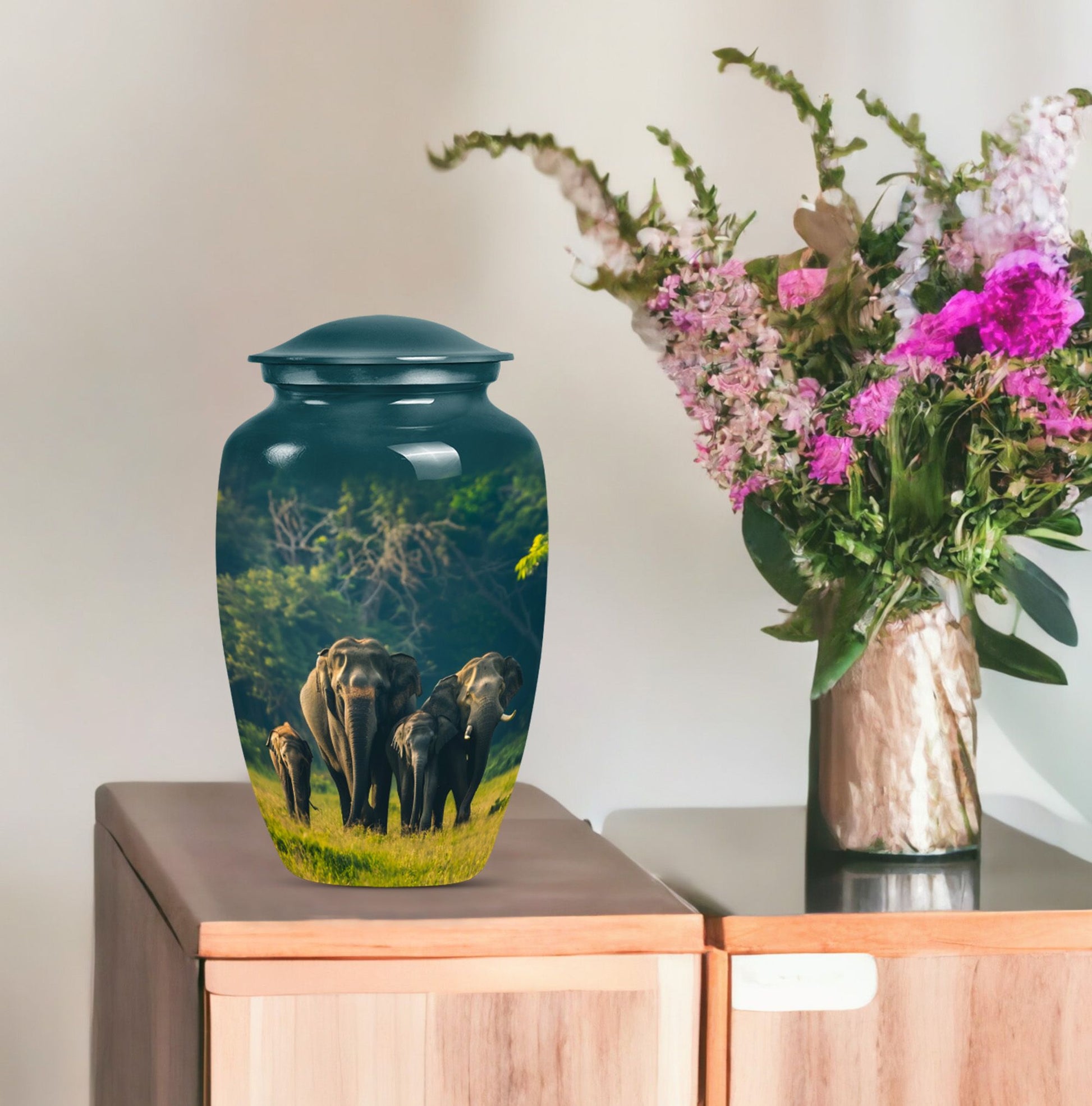 Elegant 10 inch classic aluminium elephant family urn with personalized engraving option for memorial ashes