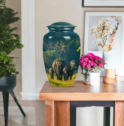 Elegant 10 inch classic aluminium elephant family urn with personalized engraving option for memorial ashes