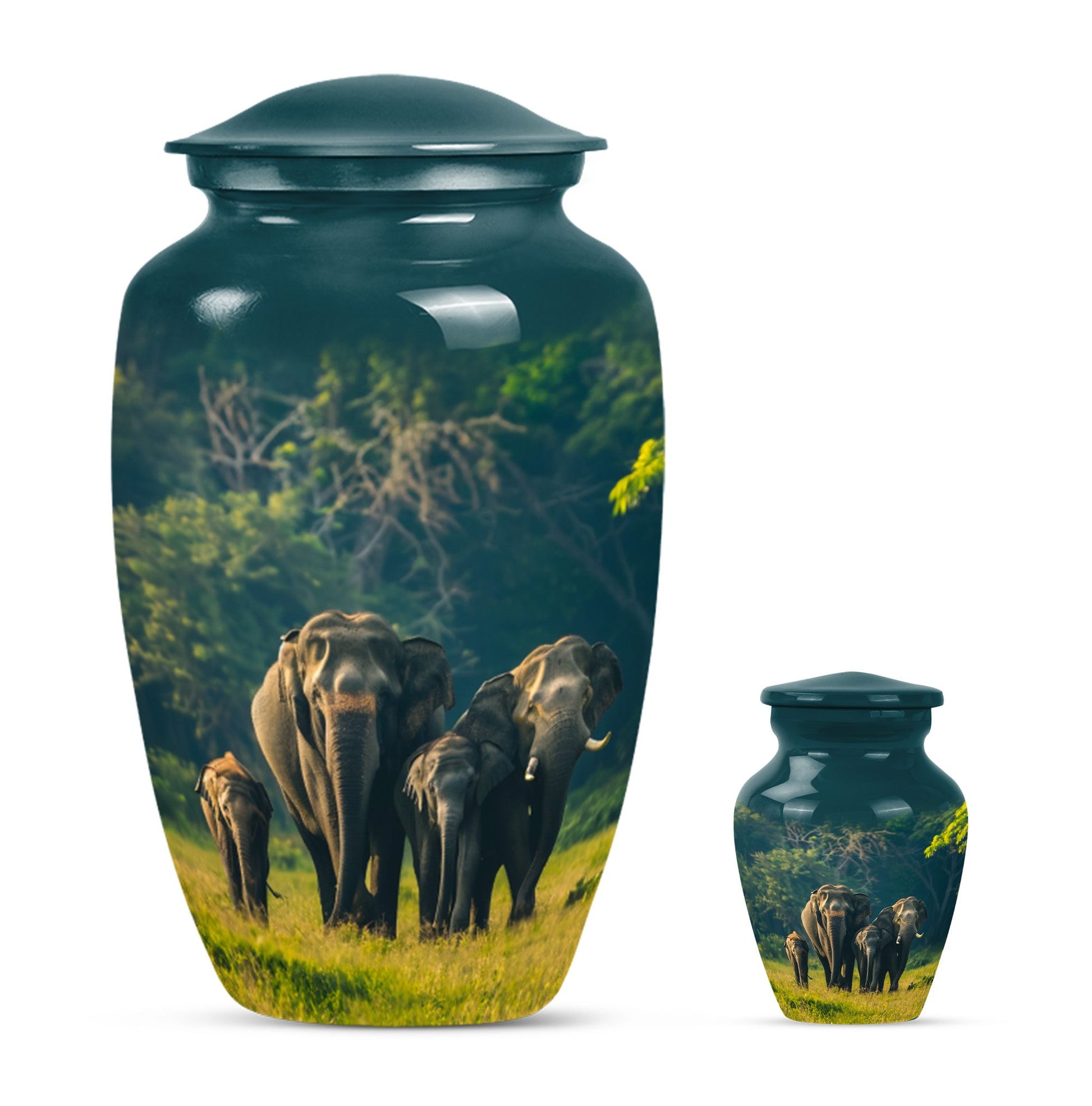 Elegant 10 inch classic aluminium elephant family urn with personalized engraving option for memorial ashes