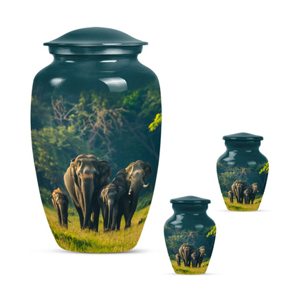 Elegant 10 inch classic aluminium elephant family urn with personalized engraving option for memorial ashes