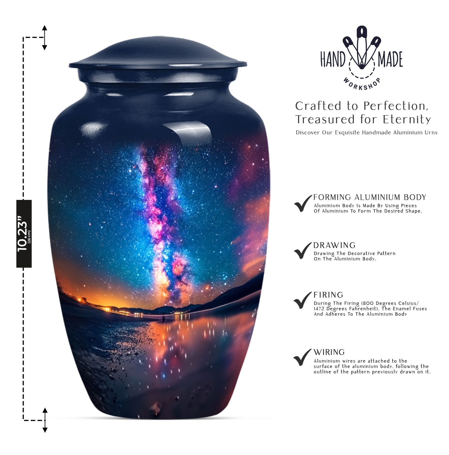 Classic, 10-inch metallic Milkyway urn for women.
