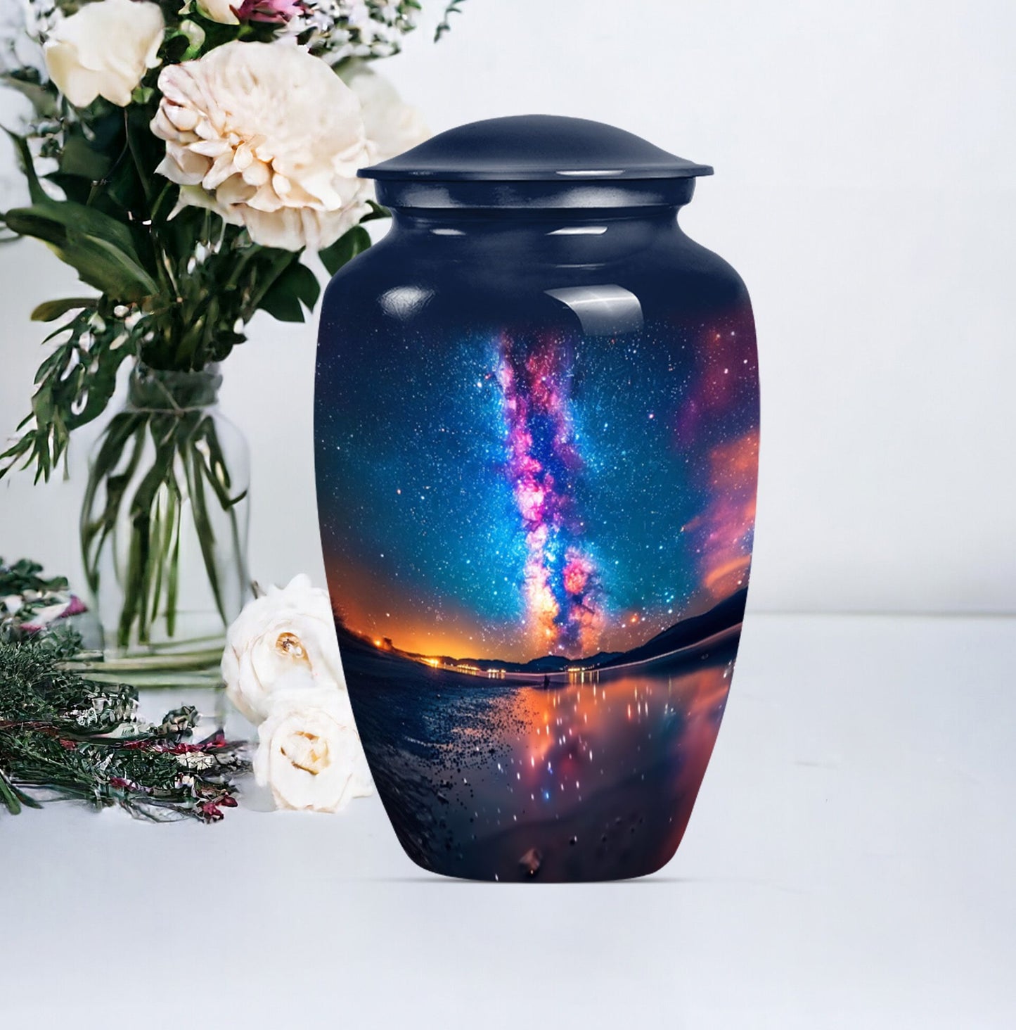 Classic, 10-inch metallic Milkyway urn for women.