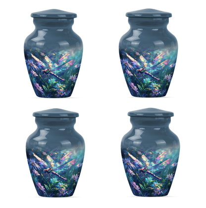 Dragonfly Urn for Human Ashes, Iridescent Among Spring Wildflowers, Classic Memorial Urn