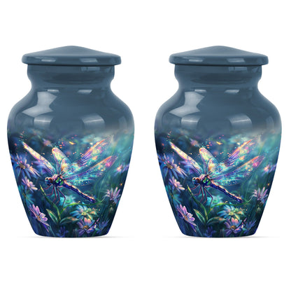Dragonfly Urn for Human Ashes, Iridescent Among Spring Wildflowers, Classic Memorial Urn