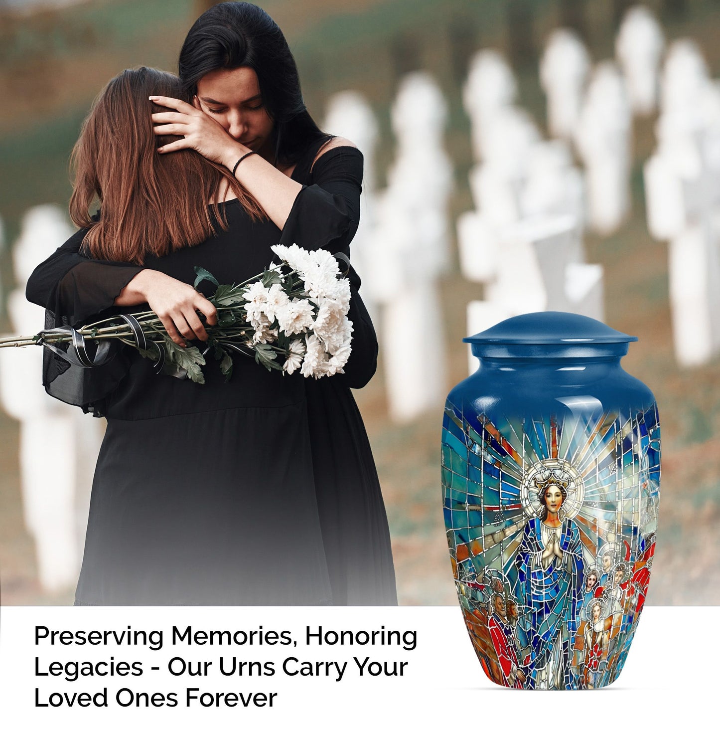 stained glass urn for human ashes.