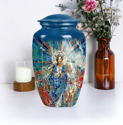 stained glass urn for human ashes.