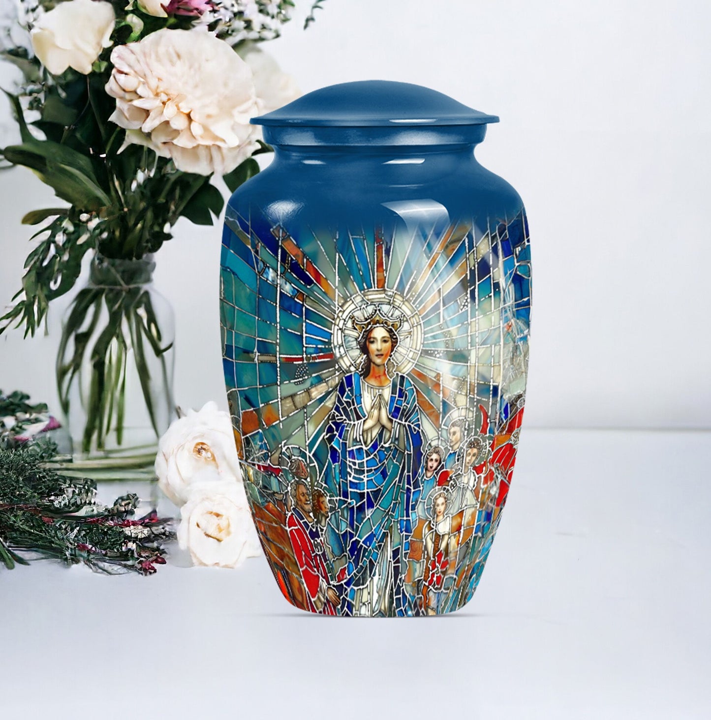 stained glass urn for human ashes.