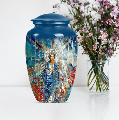 stained glass urn for human ashes.