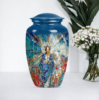 stained glass urn for human ashes.