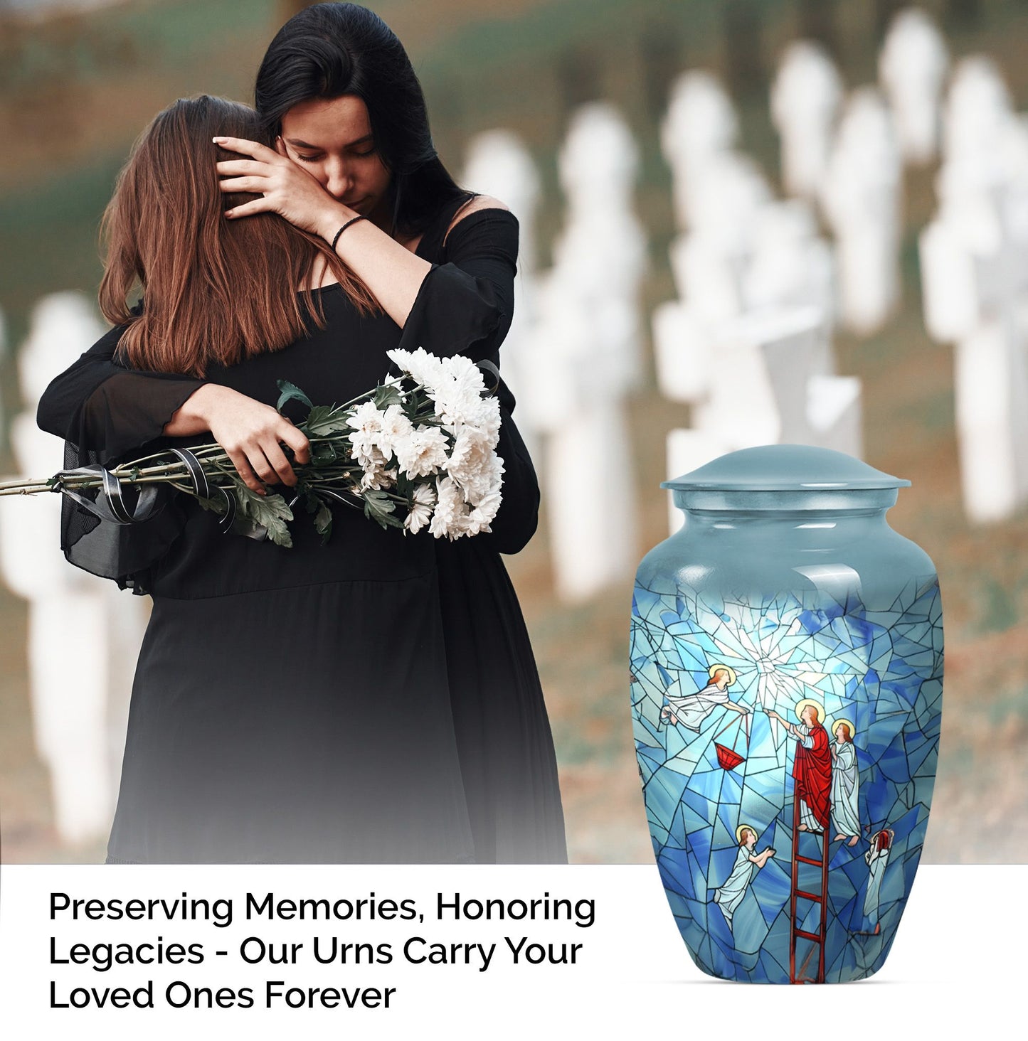 Stained glass classic cremation urn.