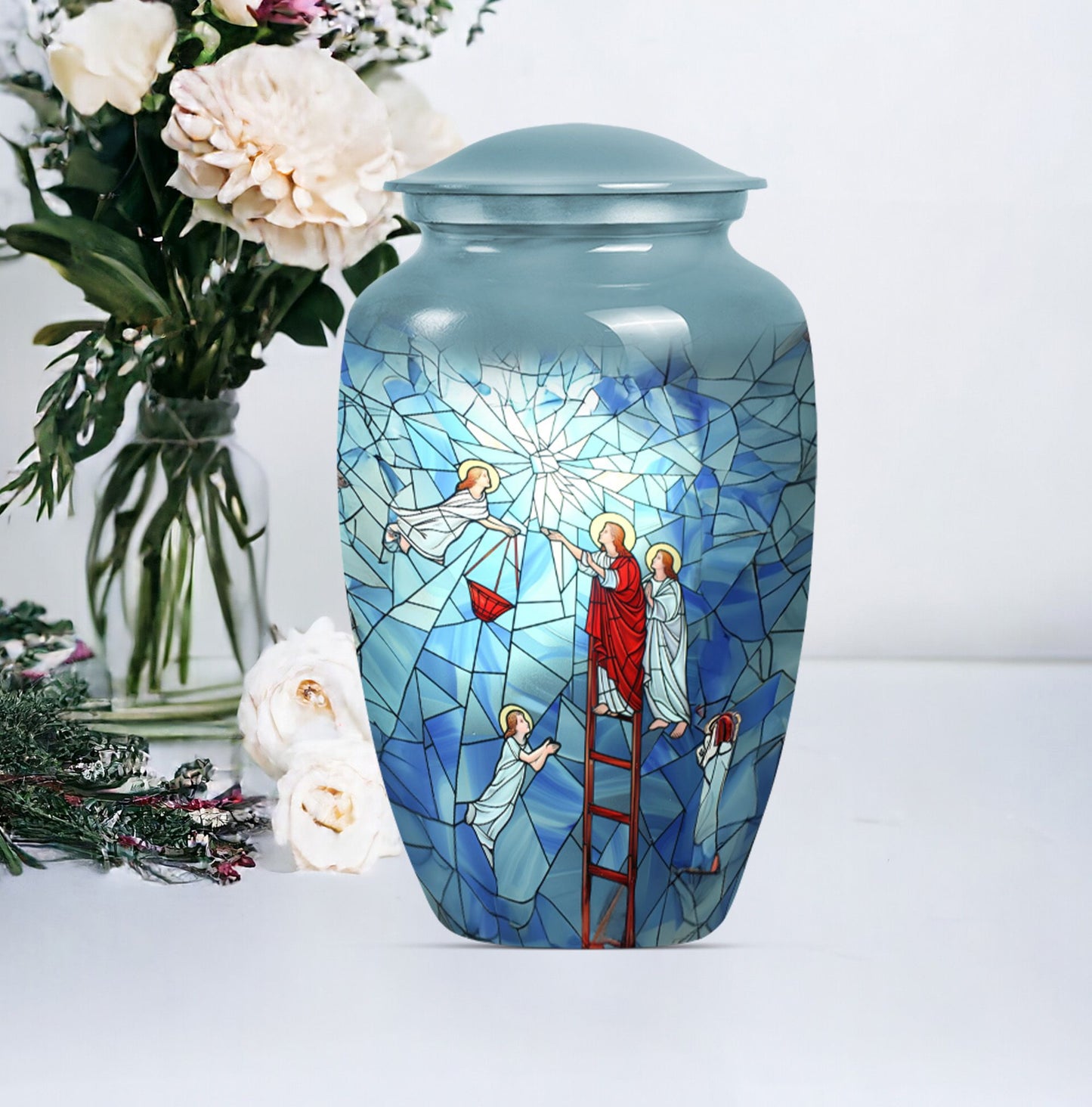 Stained glass classic cremation urn.