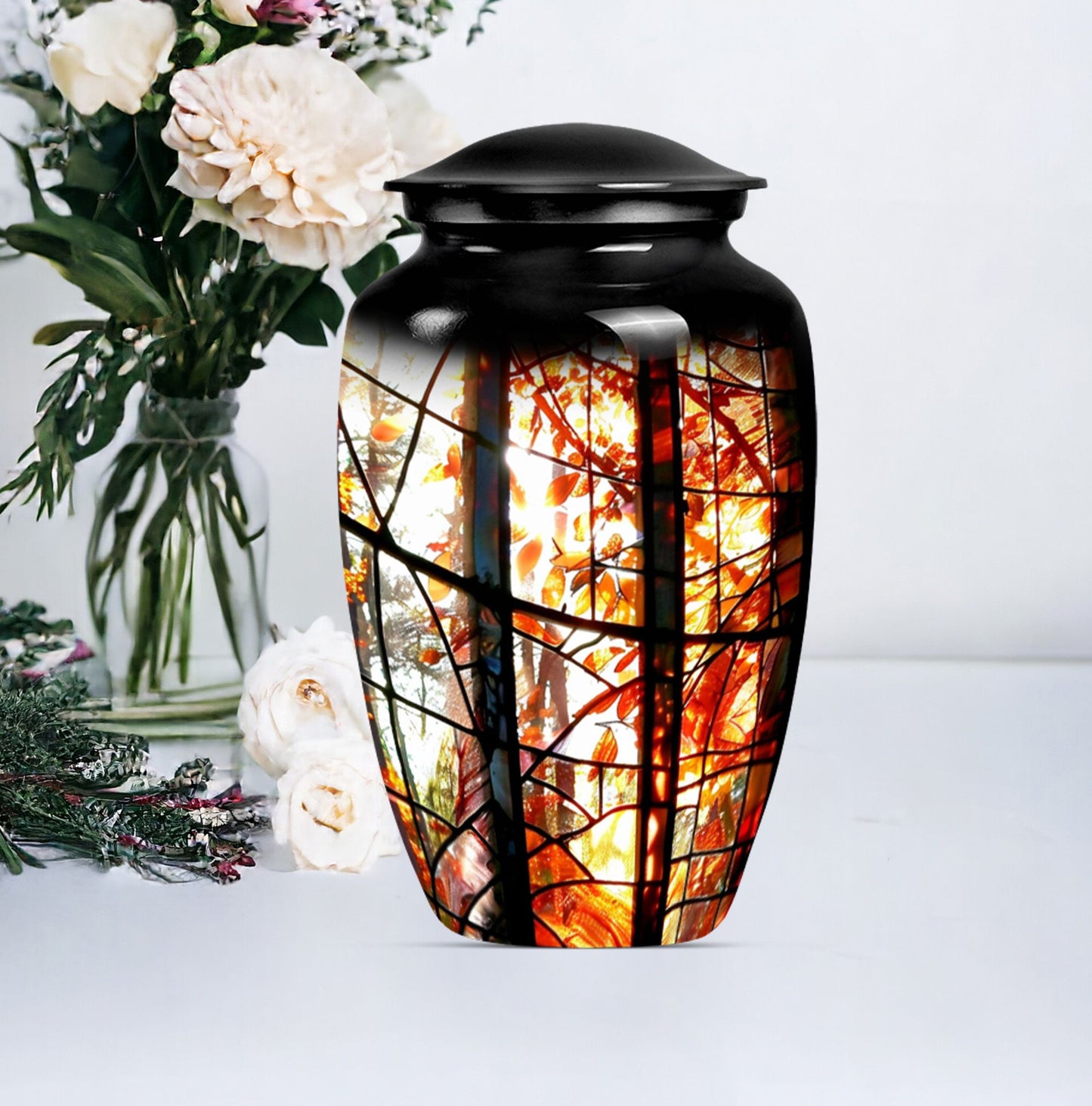 classic stained glass urn for men's memorial, customizable 