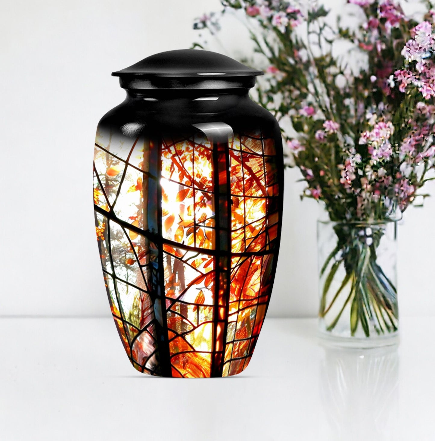 classic stained glass urn for men's memorial, customizable 