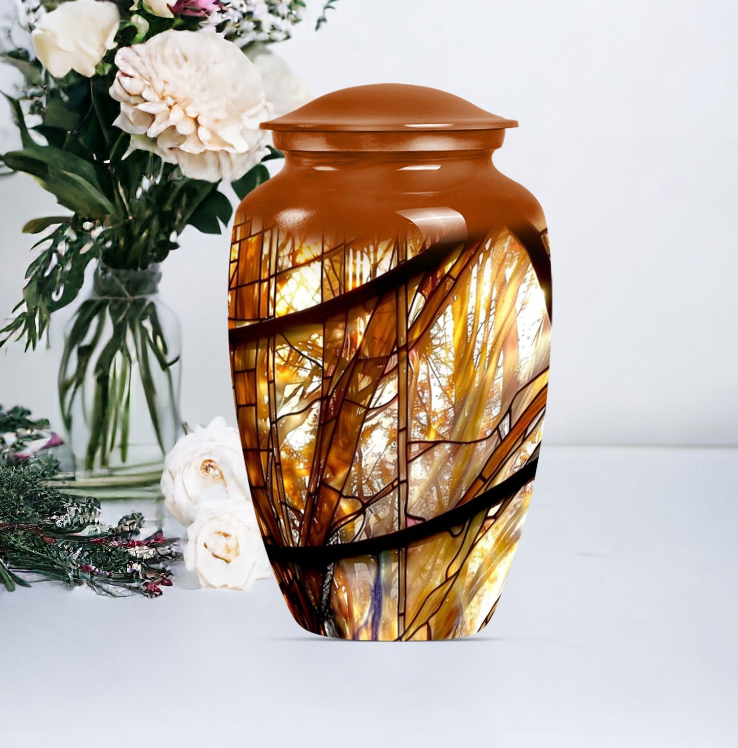 Stained glass classic large urn for men ashes.