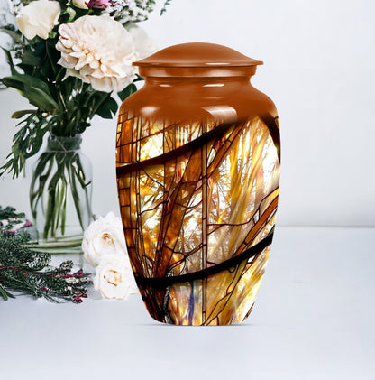 Stained glass classic large urn for men ashes.