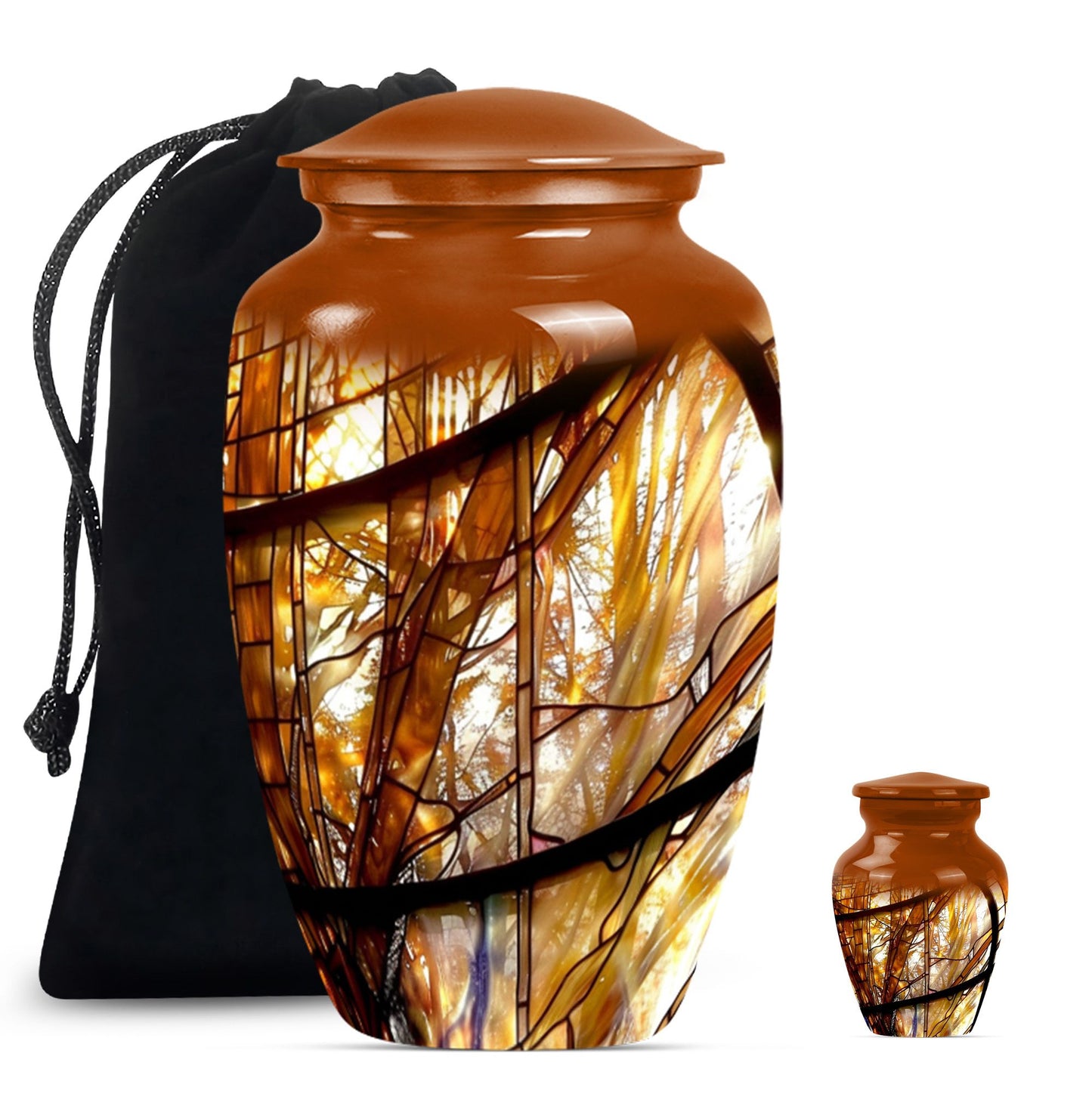 Stained glass classic large urn for men ashes.