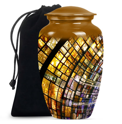 10-inch classic abstract stained glass cremation urn for male, aluminium made