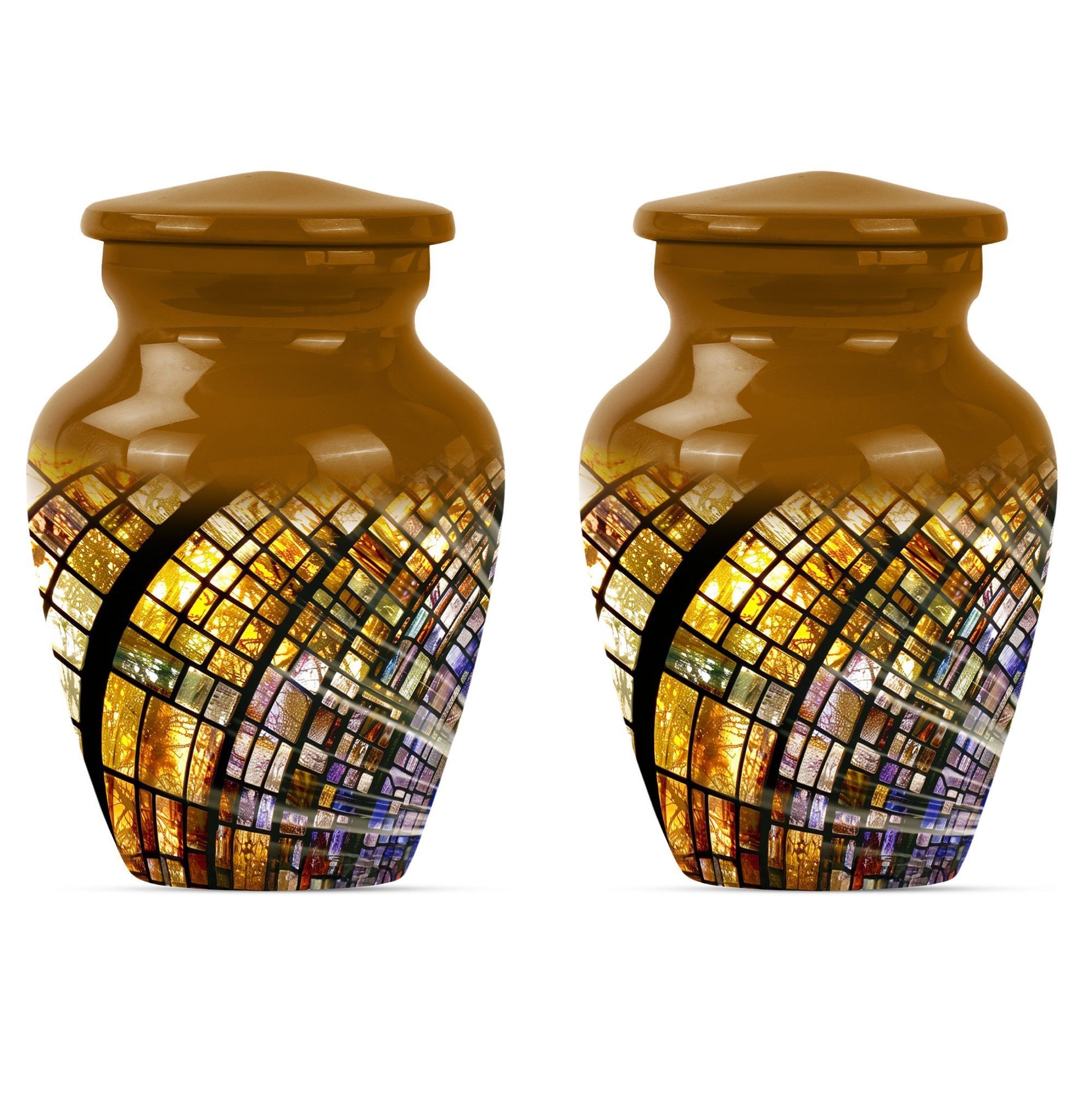 10-inch classic abstract stained glass cremation urn for male, aluminium made