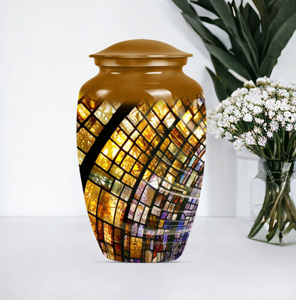 10-inch classic abstract stained glass cremation urn for male, aluminium made