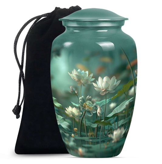 Lotus Cremation Urn for Women – Green Floral Funeral Urn For Ashes Female