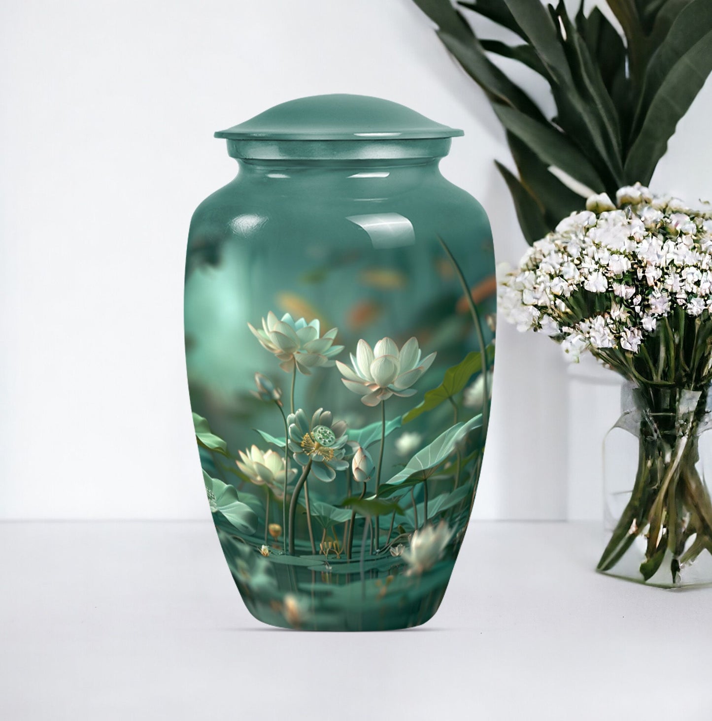 Classic Lotus Urn, aluminium cremation urn for dad.