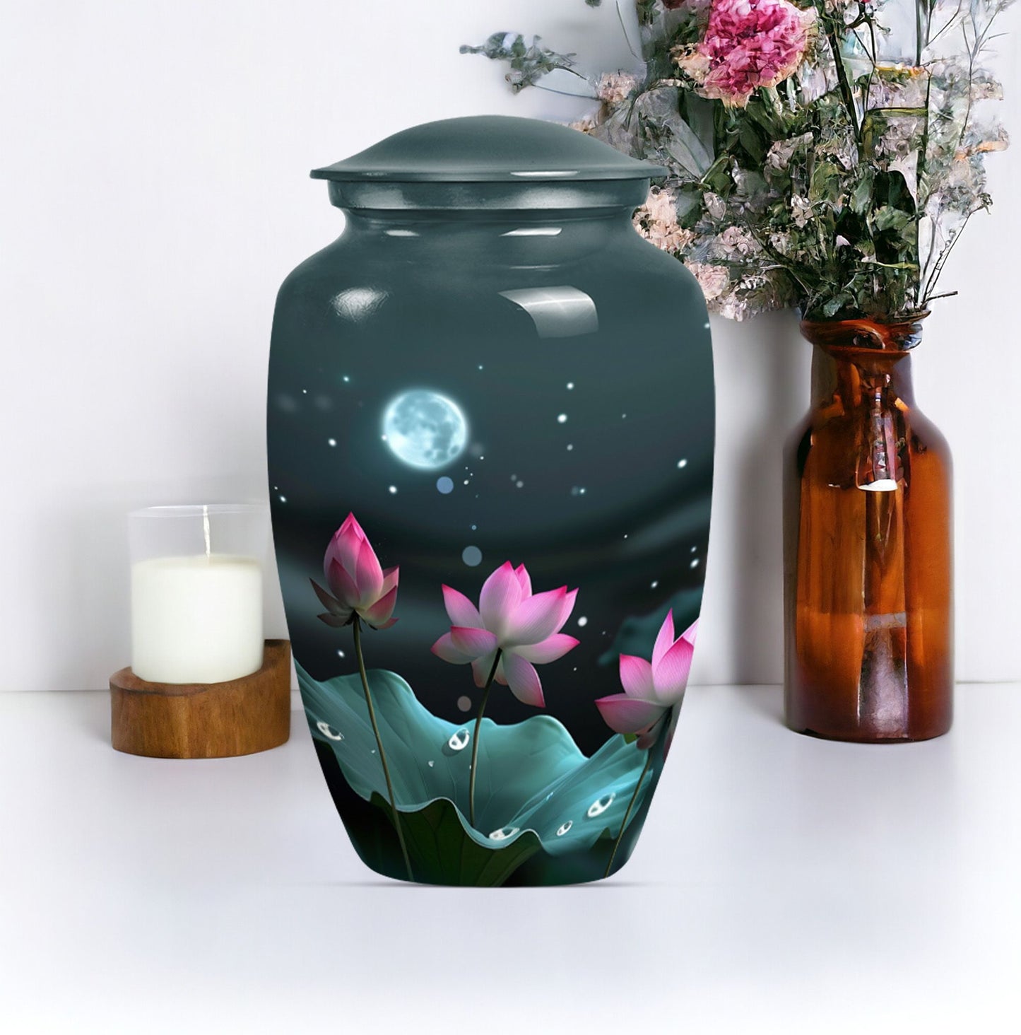 Classic abstract Lotus Urn in aluminium for funeral ashes