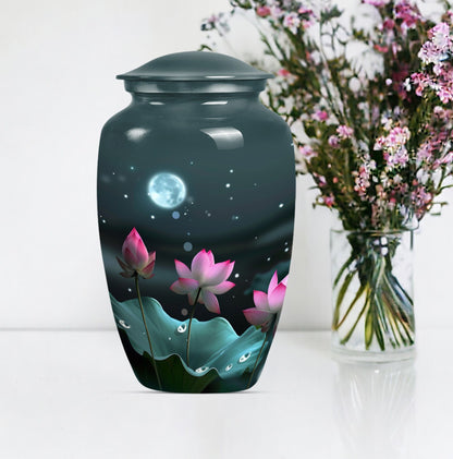 Classic abstract Lotus Urn in aluminium for funeral ashes