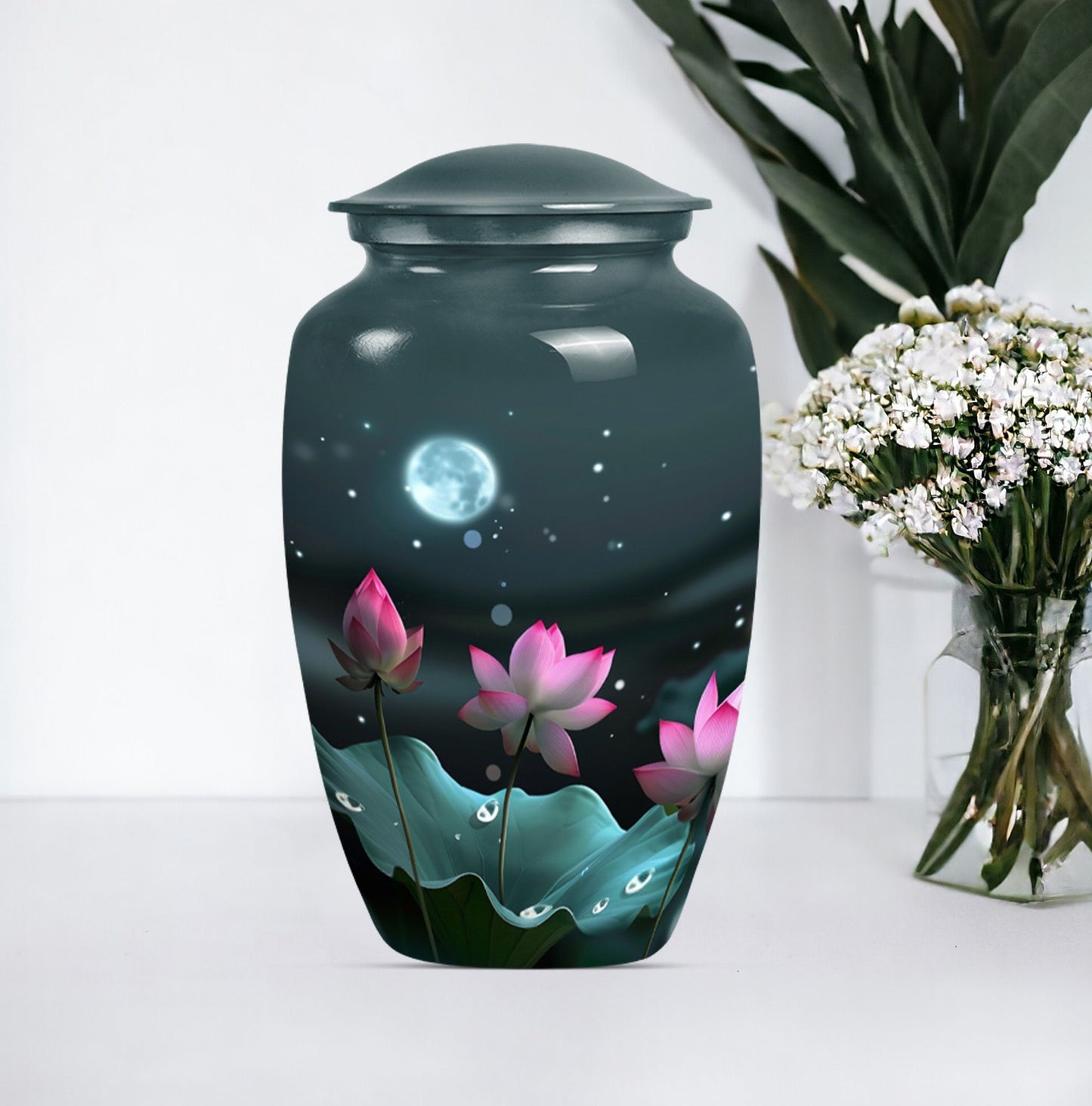 Classic abstract Lotus Urn in aluminium for funeral ashes
