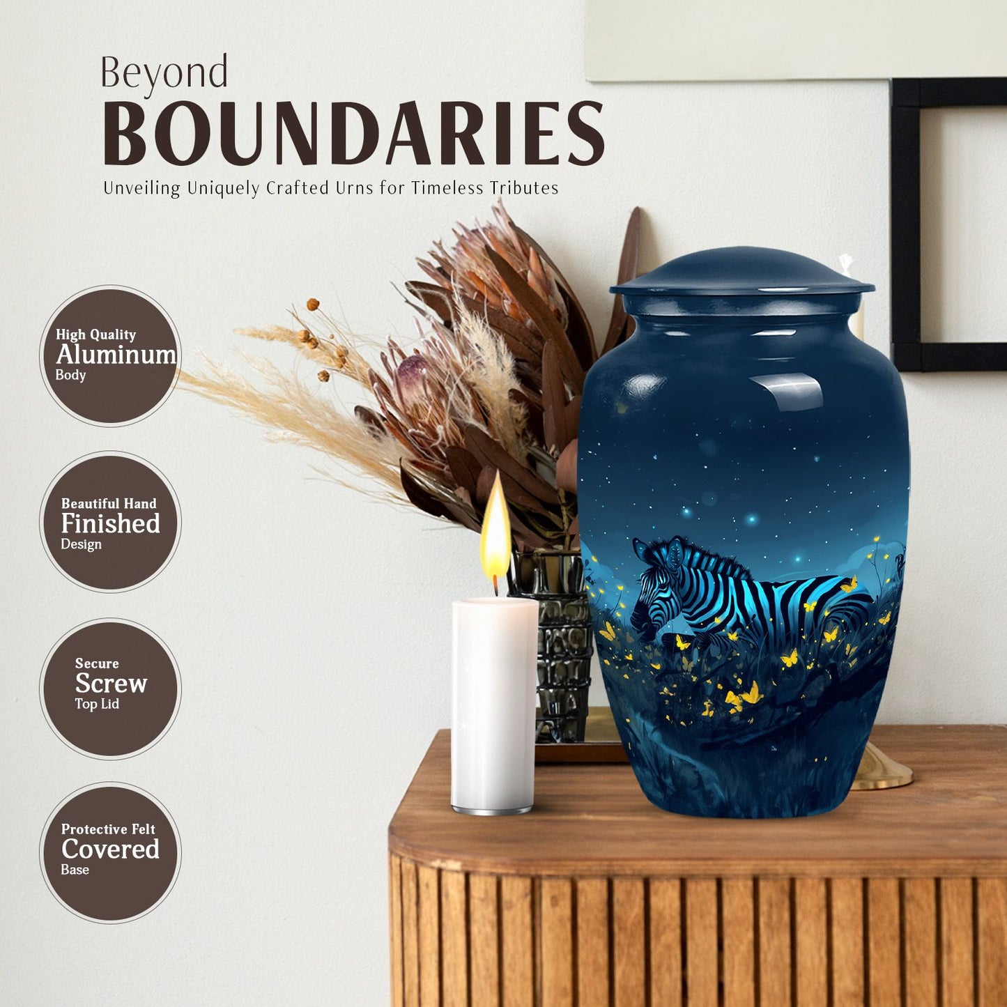 10-inch Classic zebra memorial large urn for human ashes
