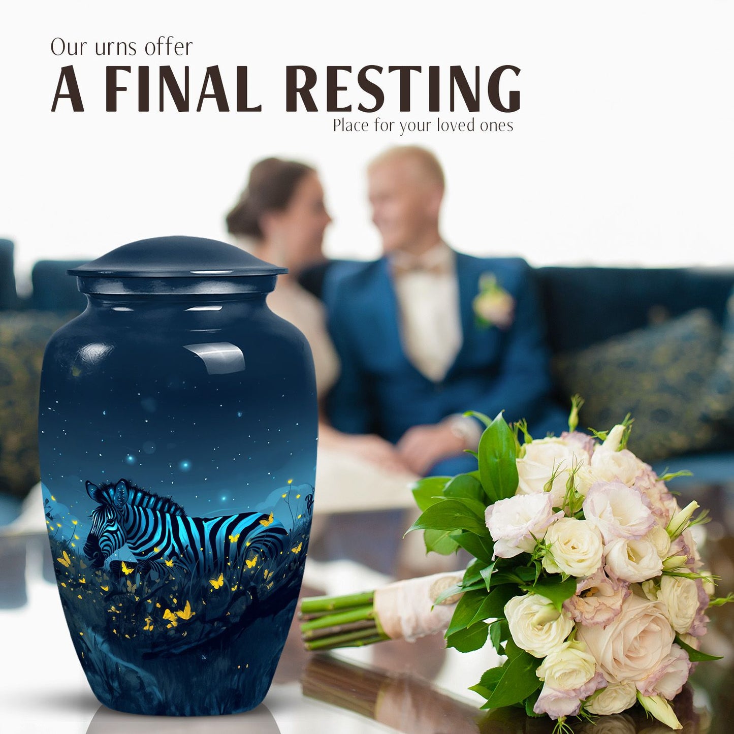 10-inch Classic zebra memorial large urn for human ashes
