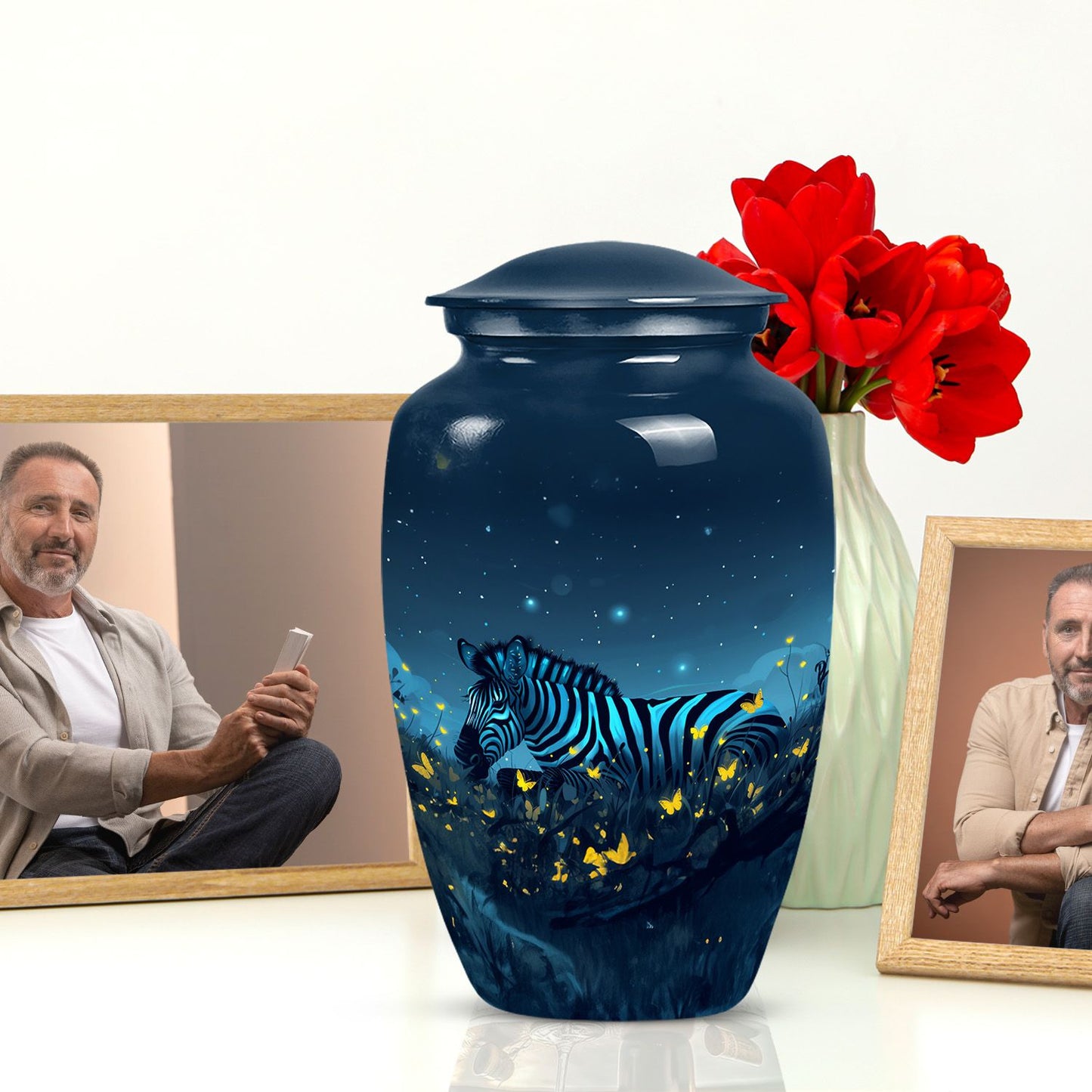 10-inch Classic zebra memorial large urn for human ashes