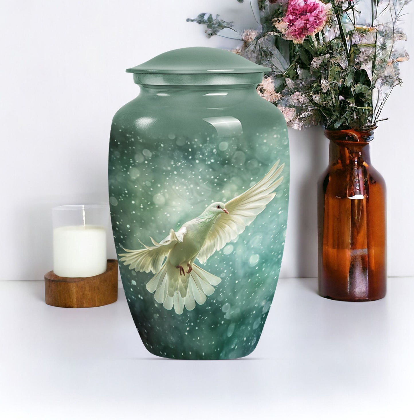 Classic 10 inch dove urn in abstract design for cremation ashes