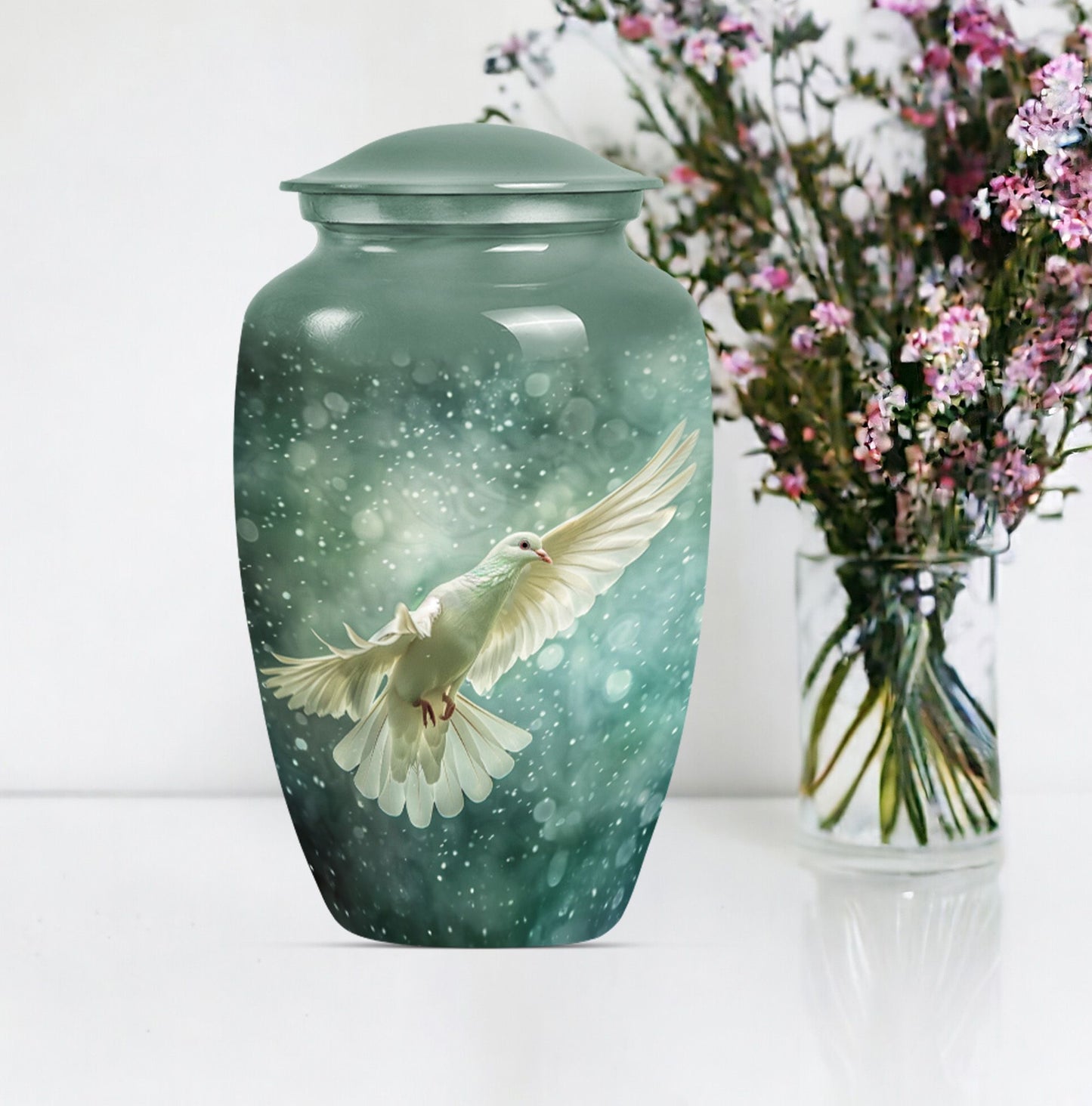 Classic 10 inch dove urn in abstract design for cremation ashes