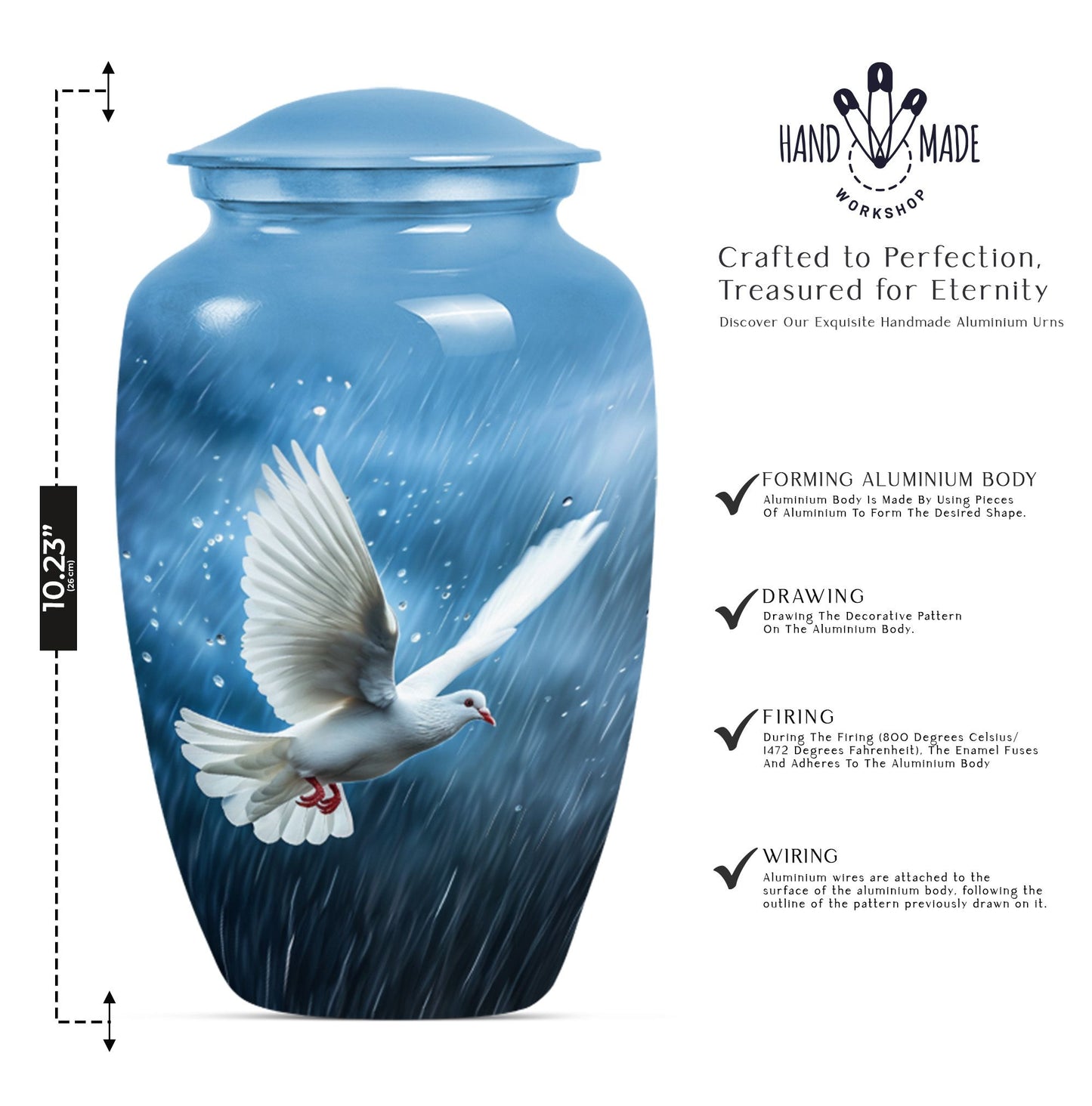 Classic Dove Urn for burial ashes, made of Aluminium