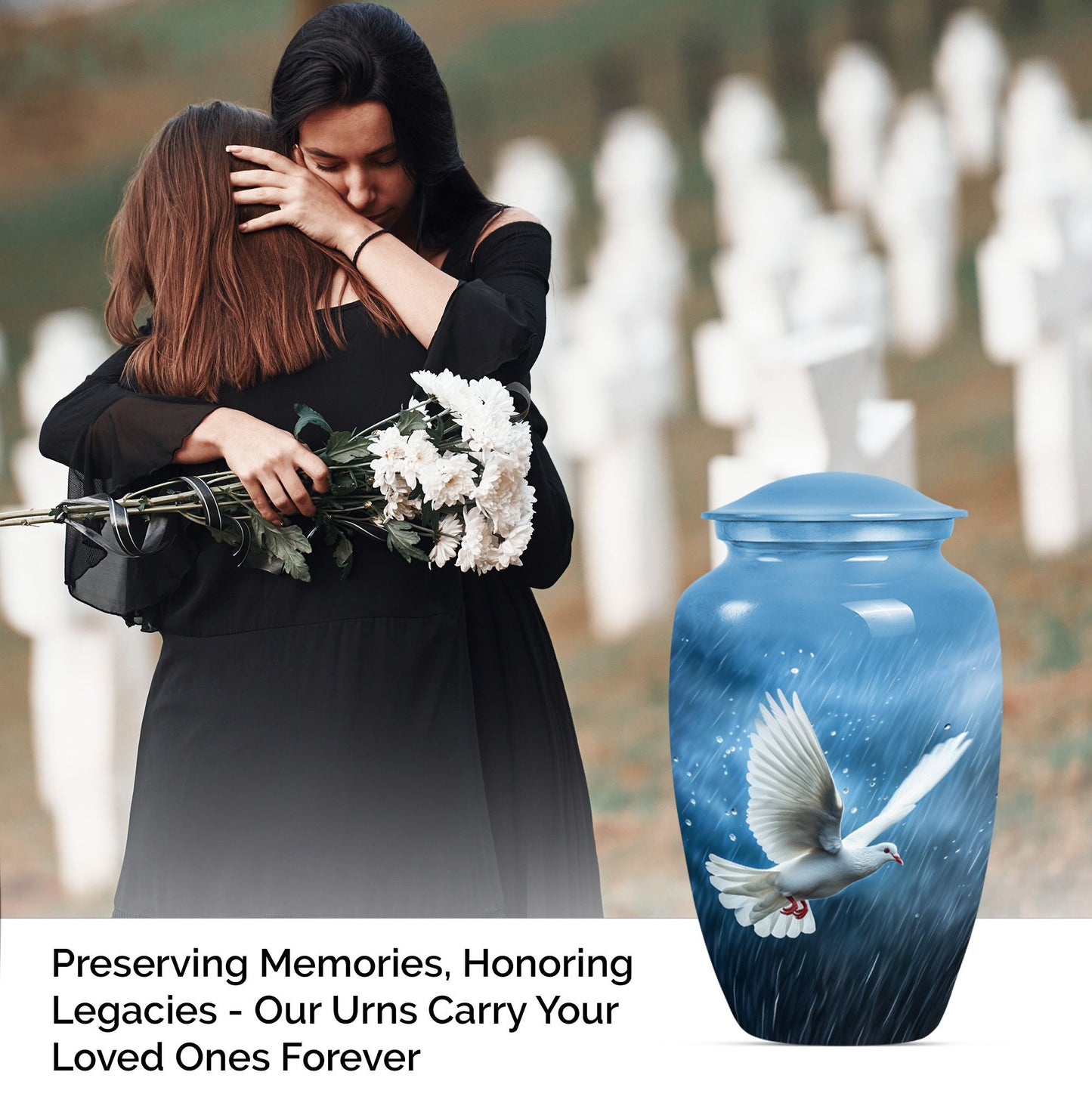 Classic Dove Urn for burial ashes, made of Aluminium