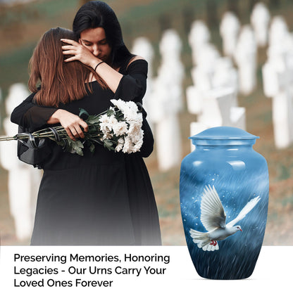 Classic Dove Urn for burial ashes, made of Aluminium