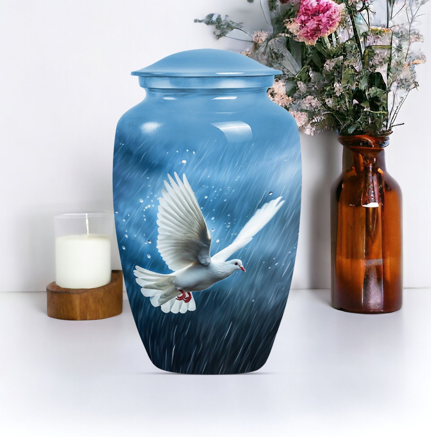 Classic Dove Urn for burial ashes, made of Aluminium