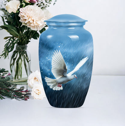 Classic Dove Urn for burial ashes, made of Aluminium