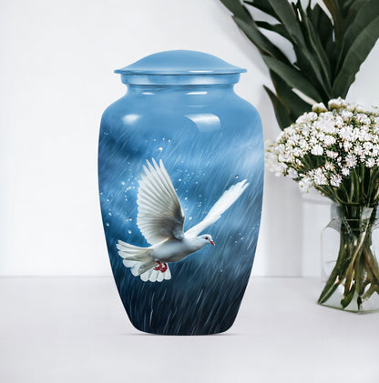 Classic Dove Urn for burial ashes, made of Aluminium
